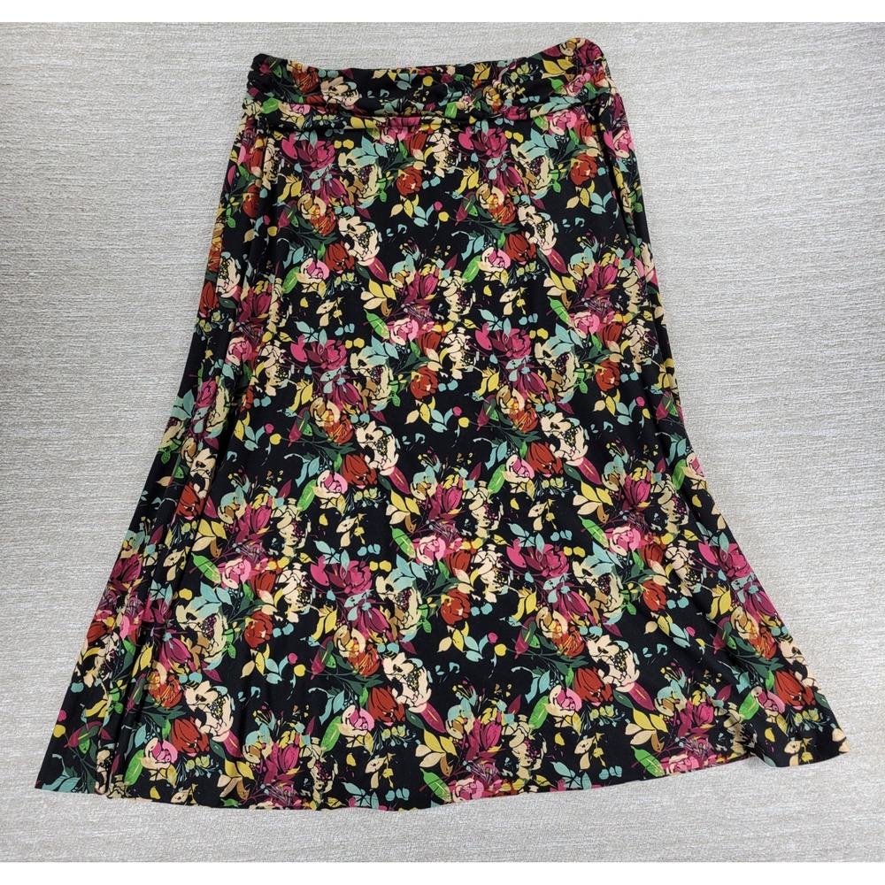 Robert Louis Midi Skirt 2X Multicolor Romantic Floral A-Line Stretch Casual Chic